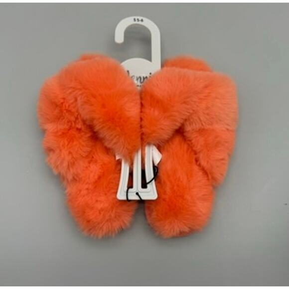 Jenni Intimates Slippers Womens Small 5-6 Orange Coral Faux Fur Solid Crossband - Picture 1 of 6